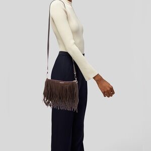 Fringe Trim Leather Crossbody Bag